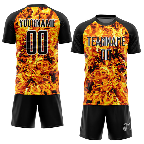 Custom Black White Flame Sublimation Soccer Uniform Jersey