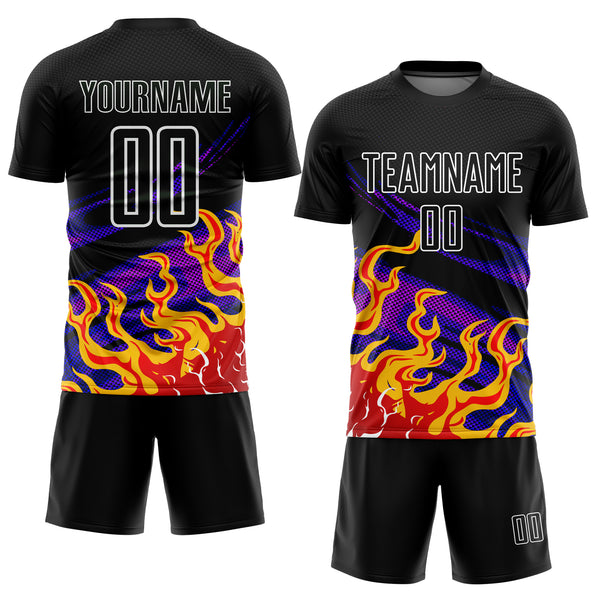 Custom Black Red-Purple Flame Sublimation Soccer Uniform Jersey