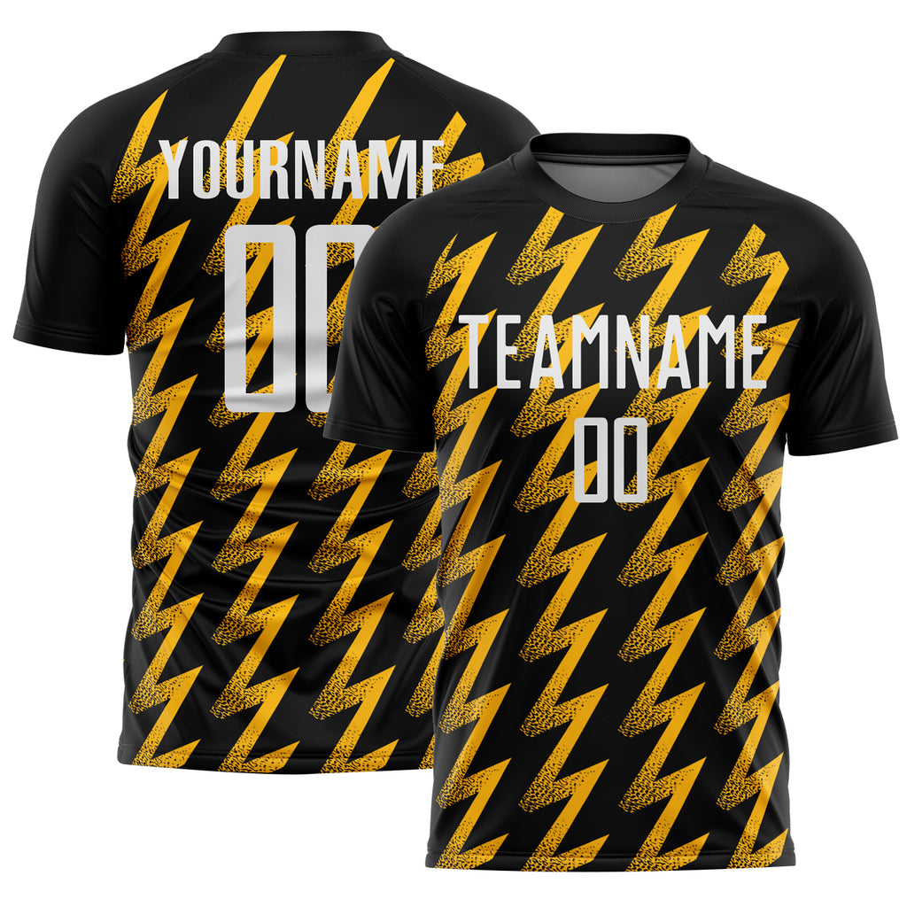 Custom Black White-Gold Zigzag Shape Sublimation Soccer Uniform Jersey