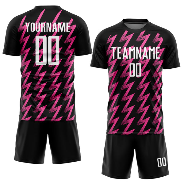 Custom Black White-Pink Zigzag Shape Sublimation Soccer Uniform Jersey