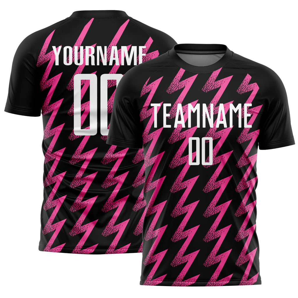 Custom Black White-Pink Zigzag Shape Sublimation Soccer Uniform Jersey