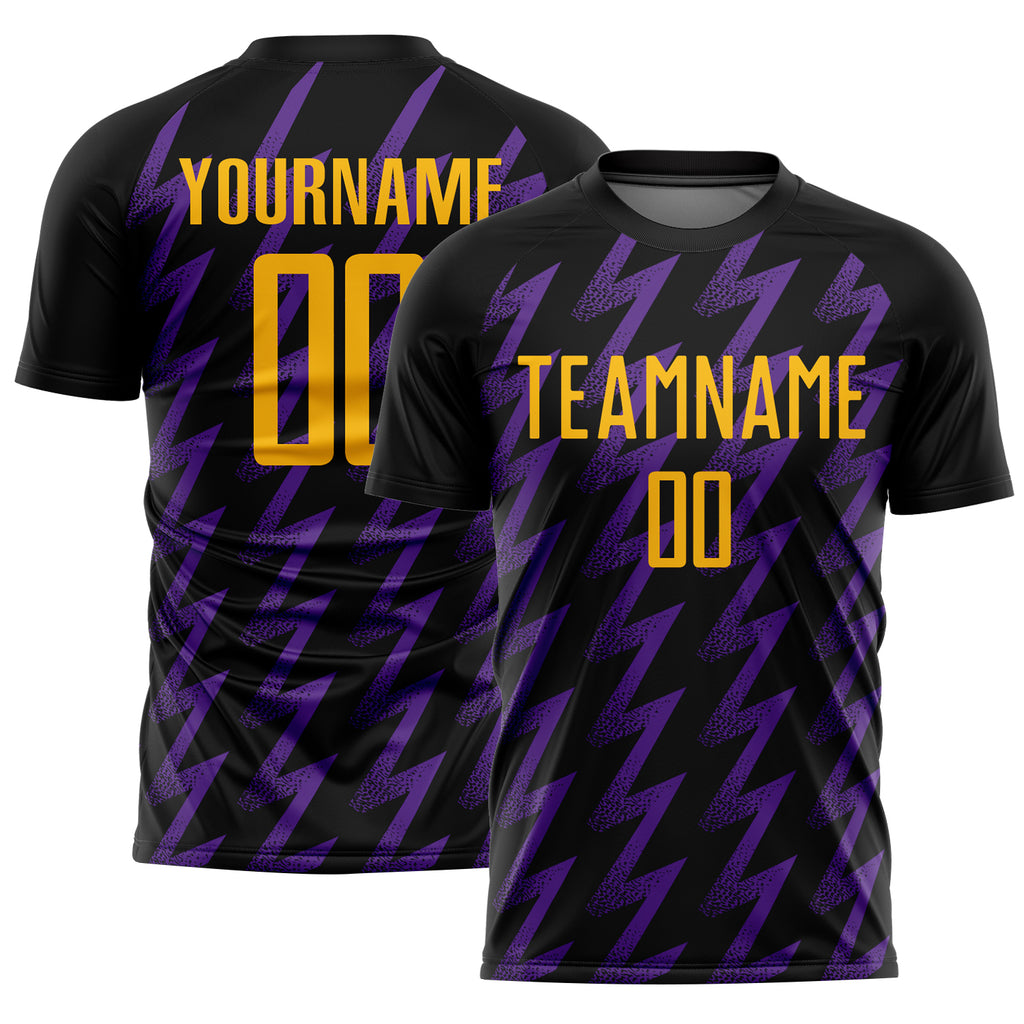 Custom Black Gold-Purple Zigzag Shape Sublimation Soccer Uniform Jersey