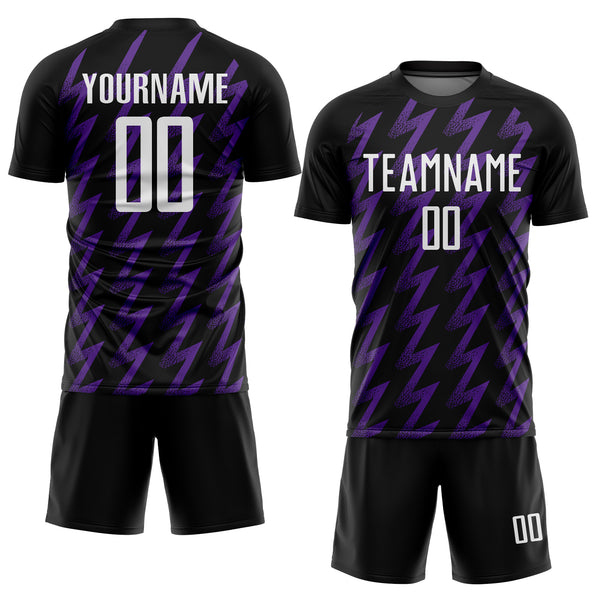 Custom Black White-Purple Zigzag Shape Sublimation Soccer Uniform Jersey