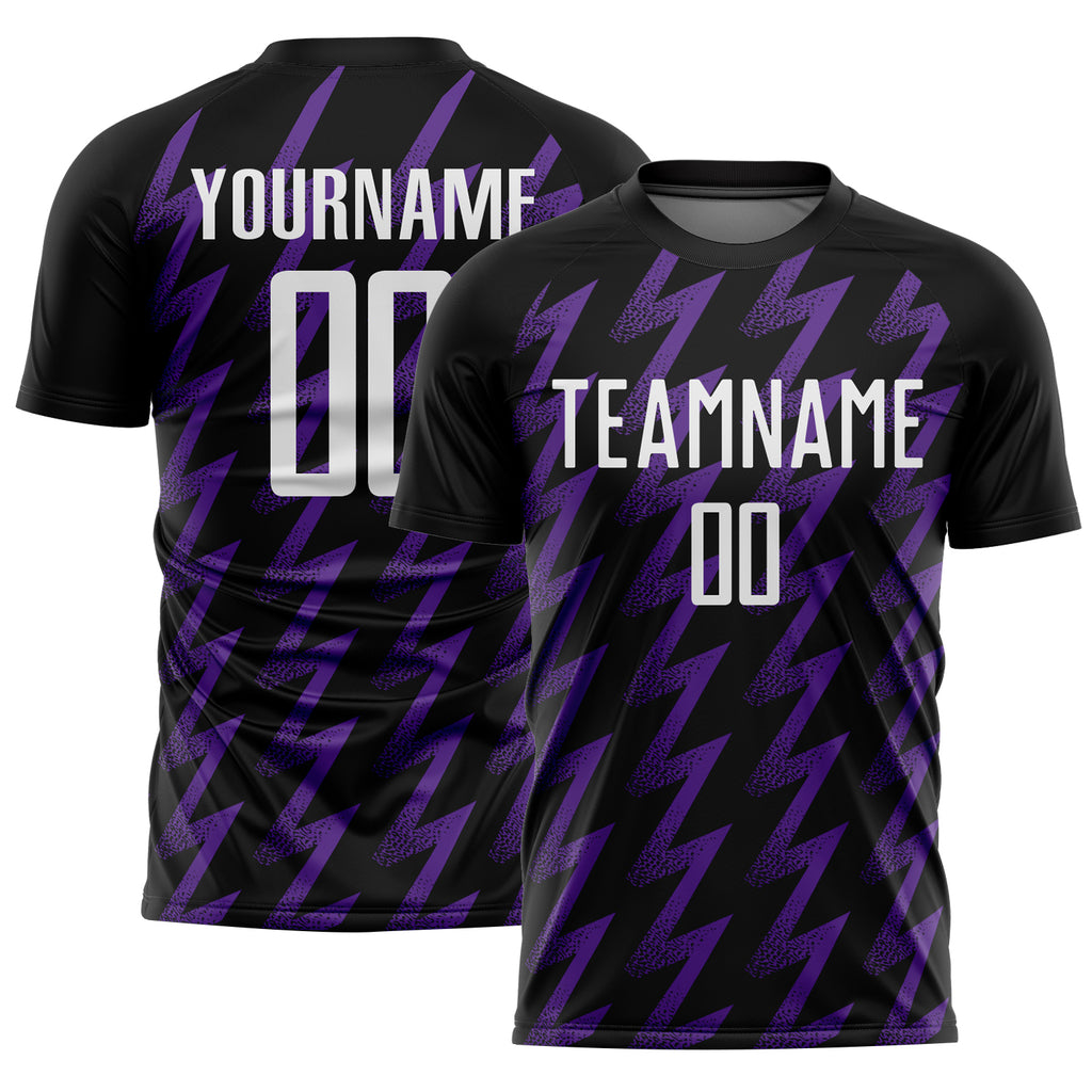 Custom Black White-Purple Zigzag Shape Sublimation Soccer Uniform Jersey