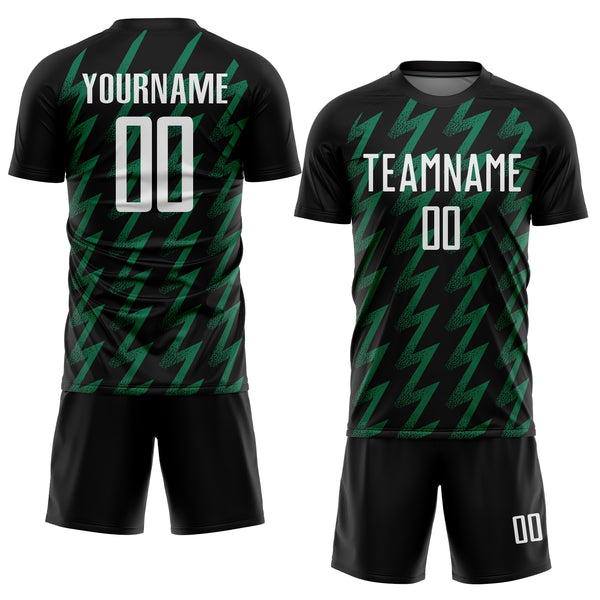 Custom Black White-Kelly Green Zigzag Shape Sublimation Soccer Uniform Jersey