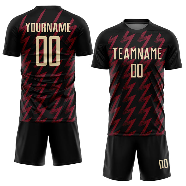 Custom Black Cream-Crimson Zigzag Shape Sublimation Soccer Uniform Jersey