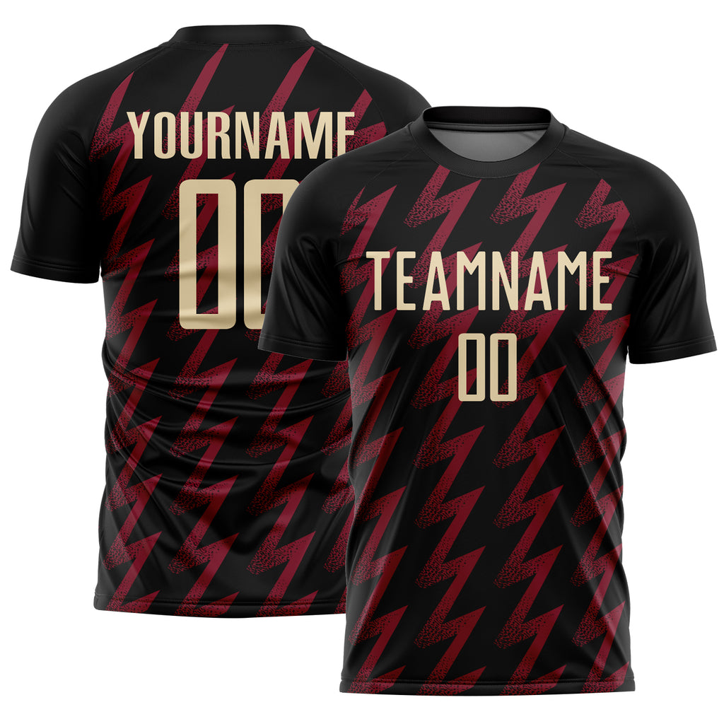 Custom Black Cream-Crimson Zigzag Shape Sublimation Soccer Uniform Jersey