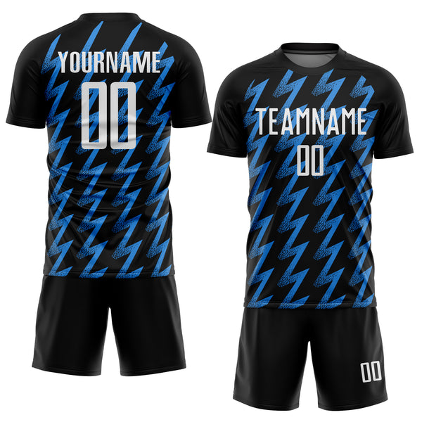 Custom Black White-Powder Blue Zigzag Shape Sublimation Soccer Uniform Jersey