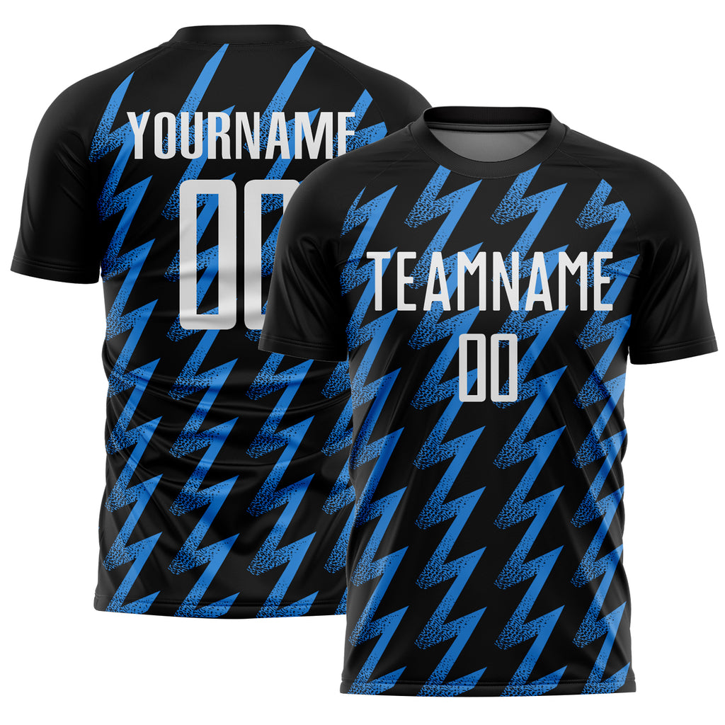 Custom Black White-Powder Blue Zigzag Shape Sublimation Soccer Uniform Jersey