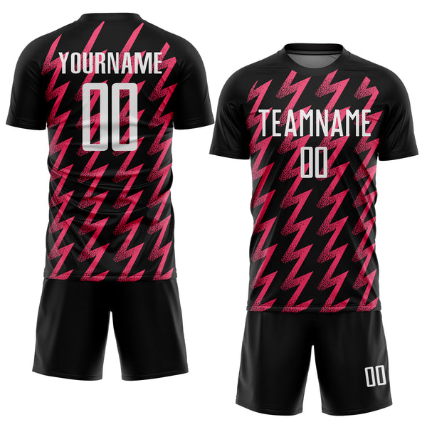 Custom Black White-Neon Pink Zigzag Shape Sublimation Soccer Uniform Jersey