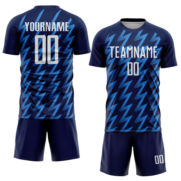 Custom Navy White-Powder Blue Zigzag Shape Sublimation Soccer Uniform Jersey