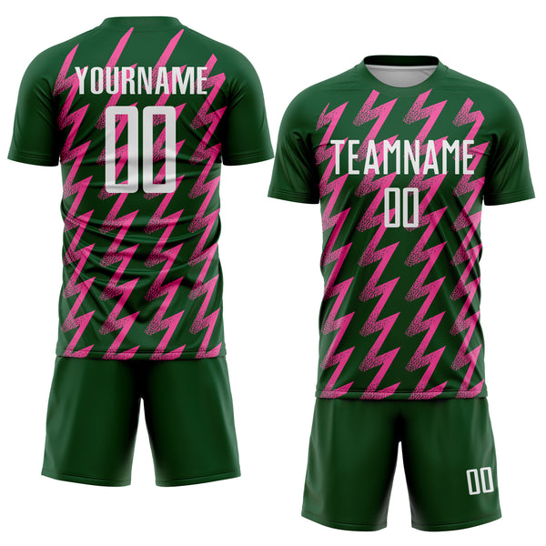 Custom Green White-Pink Zigzag Shape Sublimation Soccer Uniform Jersey