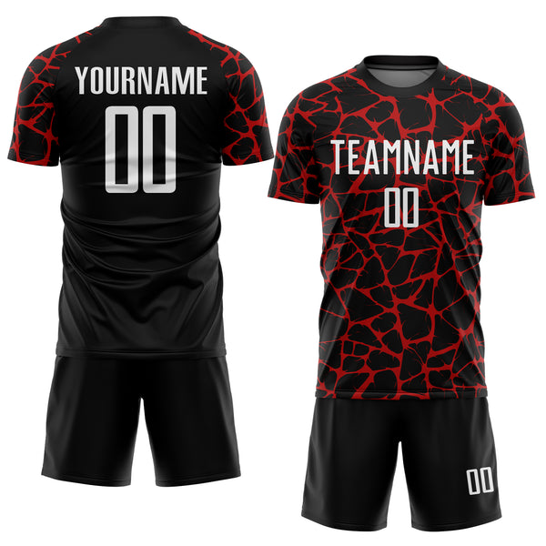 Custom Black White-Red Abstract Network Splash Sublimation Soccer Uniform Jersey