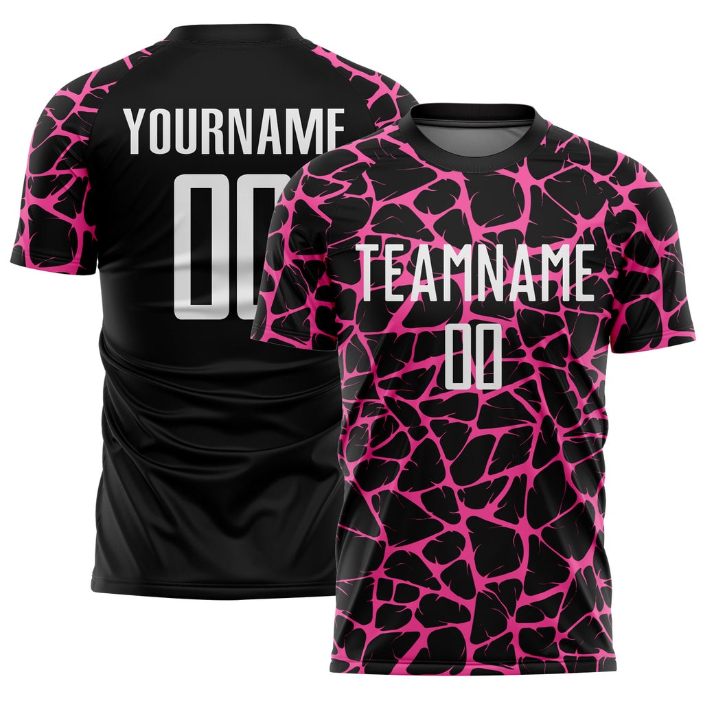 Custom Black White-Pink Abstract Network Splash Sublimation Soccer Uniform Jersey