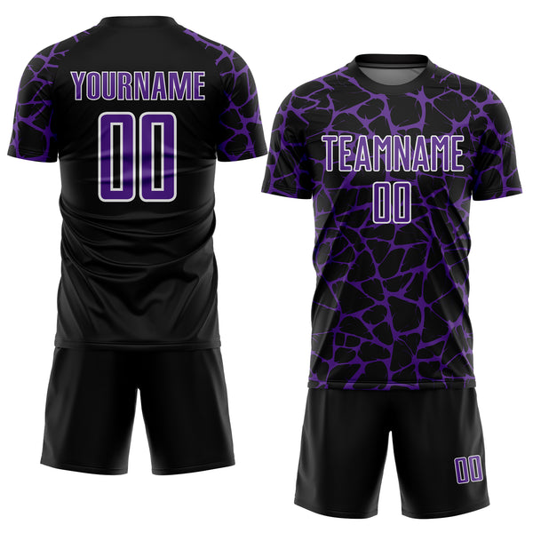 Custom Black Purple-White Abstract Network Splash Sublimation Soccer Uniform Jersey