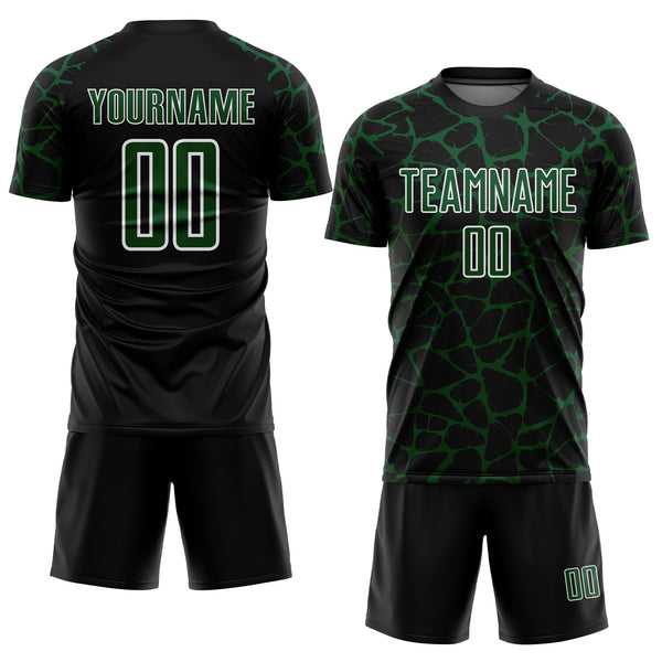 Custom Black Green-White Abstract Network Splash Sublimation Soccer Uniform Jersey