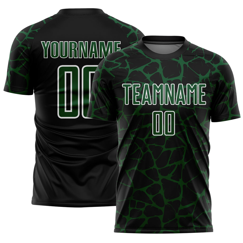 Custom Black Green-White Abstract Network Splash Sublimation Soccer Uniform Jersey