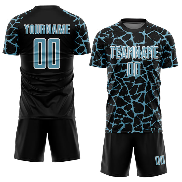 Custom Black Shadow Blue-White Abstract Network Splash Sublimation Soccer Uniform Jersey