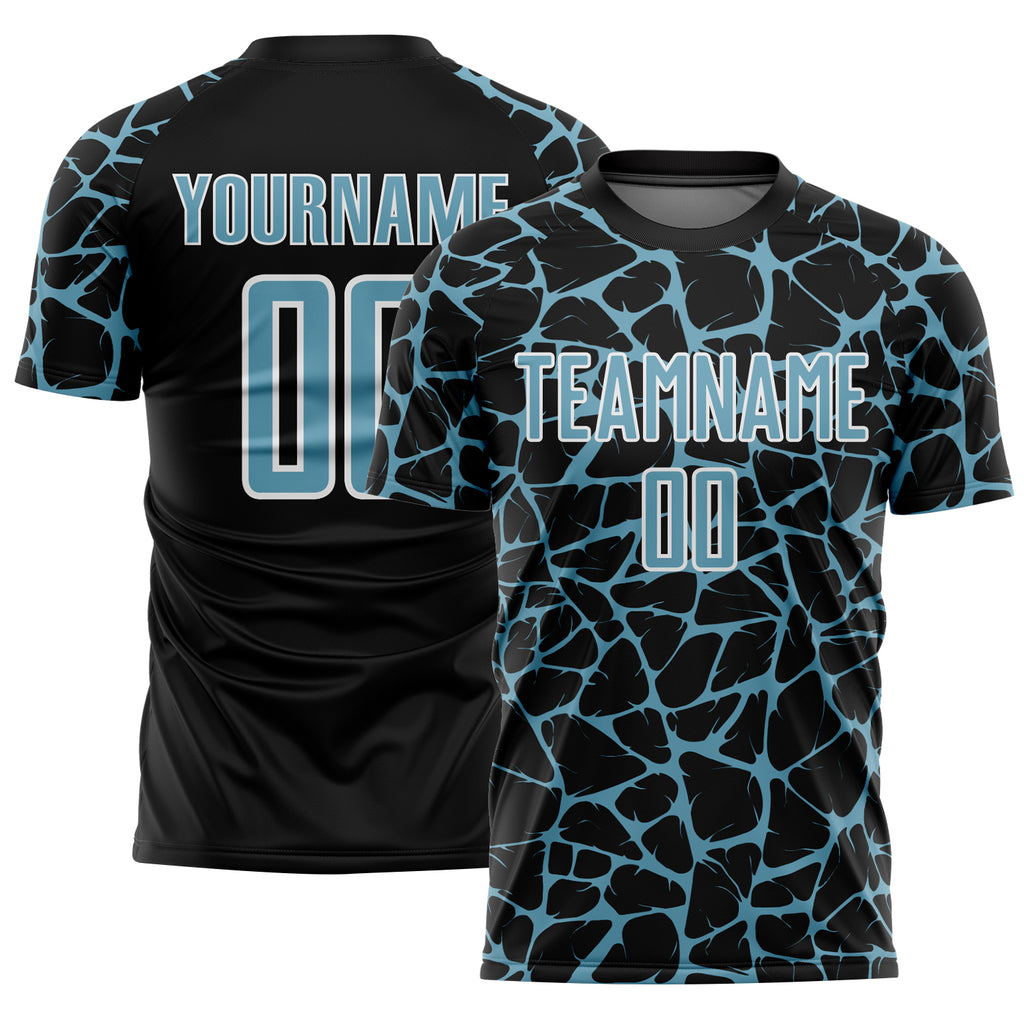 Custom Black Shadow Blue-White Abstract Network Splash Sublimation Soccer Uniform Jersey