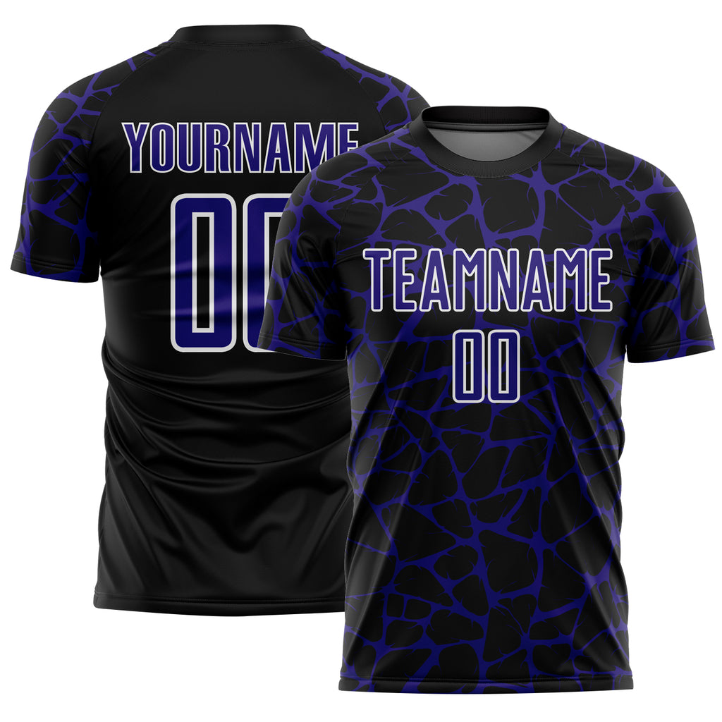 Custom Black Dark Purple-White Abstract Network Splash Sublimation Soccer Uniform Jersey