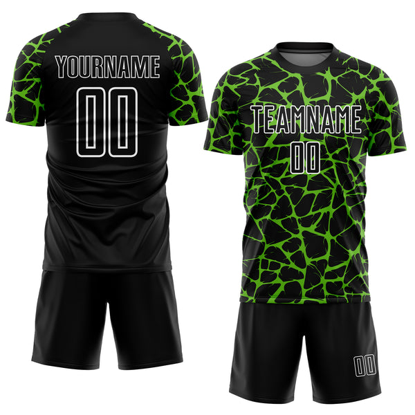 Custom Black Aurora Green-White Abstract Network Splash Sublimation Soccer Uniform Jersey