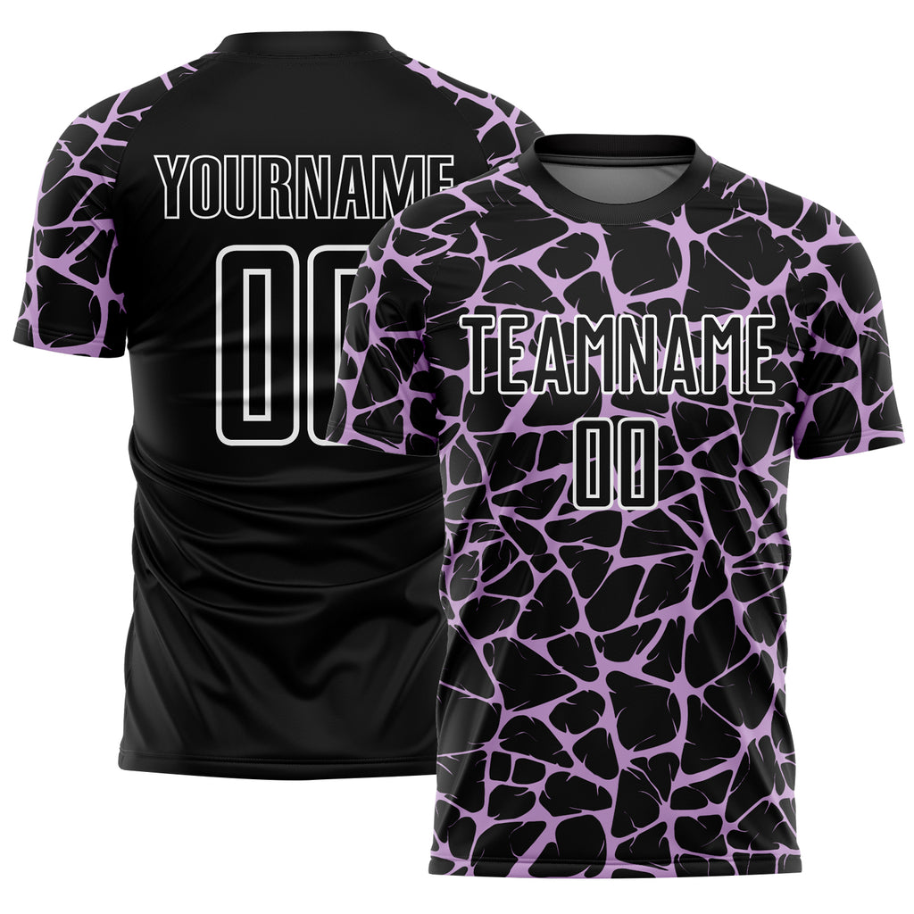 Custom Black Light Purple-White Abstract Network Splash Sublimation Soccer Uniform Jersey