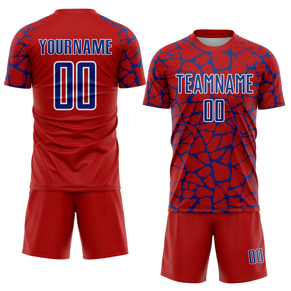 Custom Red Royal-White Abstract Network Splash Sublimation Soccer Uniform Jersey