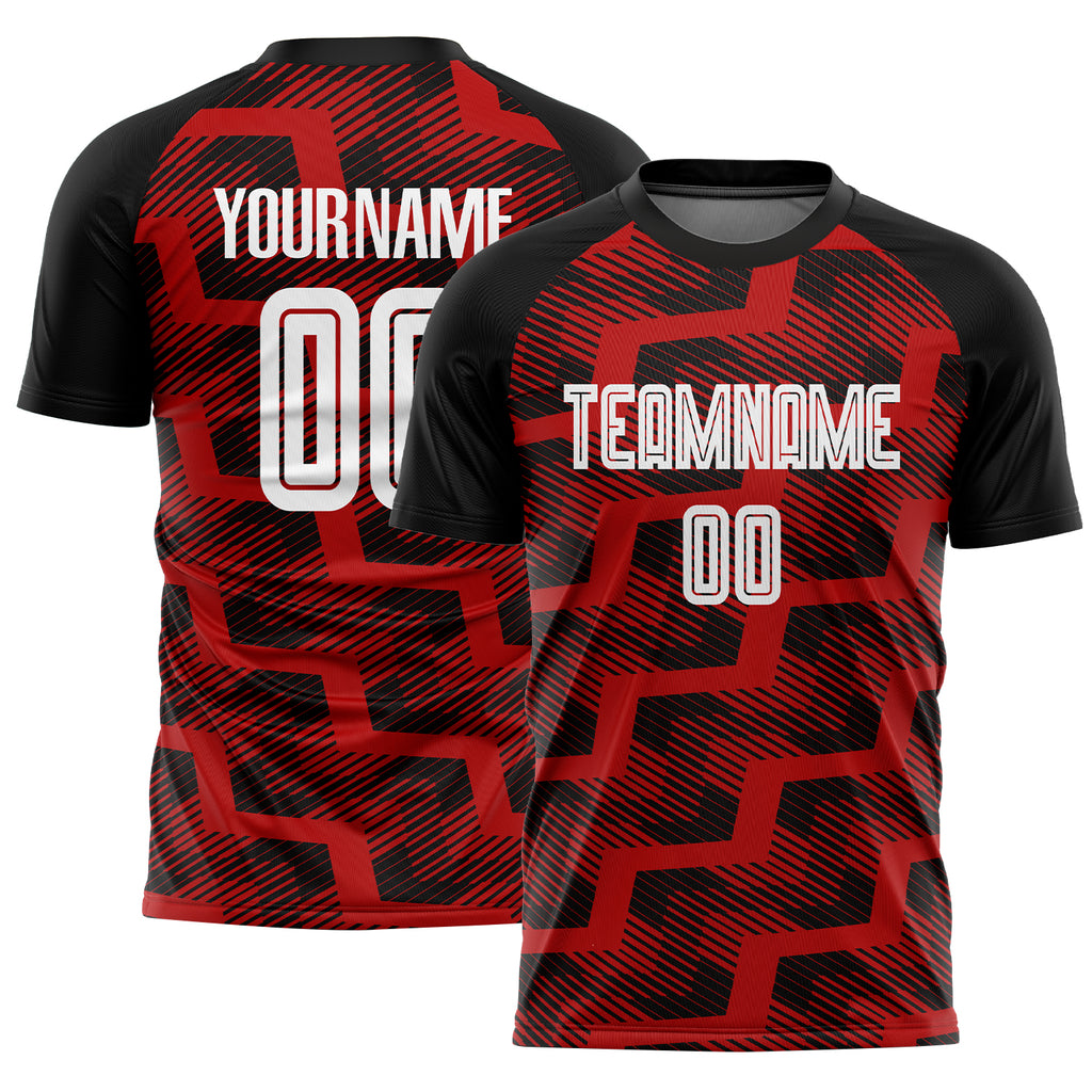 Custom Black White-Red Line Sublimation Soccer Uniform Jersey