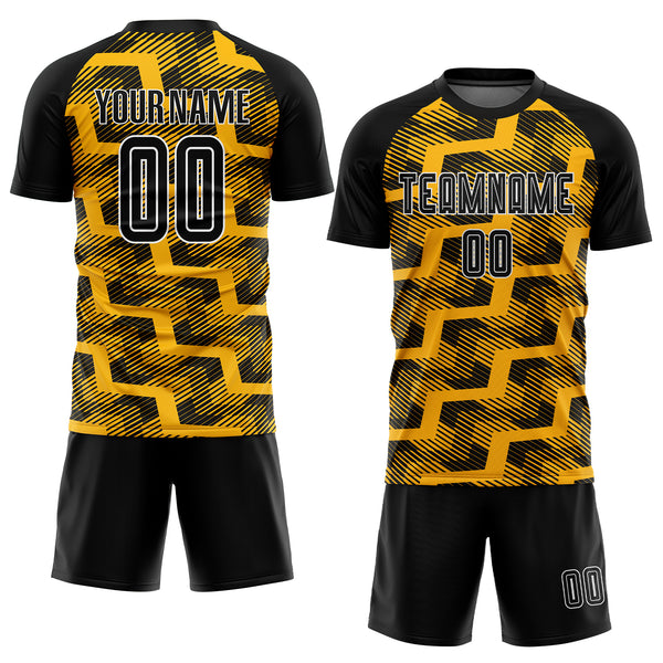 Custom Black Gold-White Line Sublimation Soccer Uniform Jersey