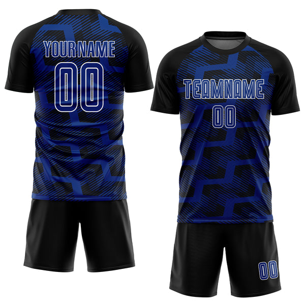 Custom Black Royal-White Line Sublimation Soccer Uniform Jersey