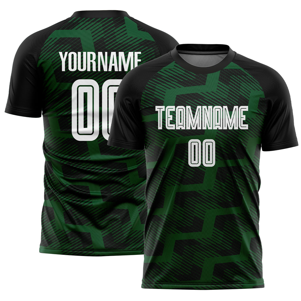 Custom Black White-Green Line Sublimation Soccer Uniform Jersey