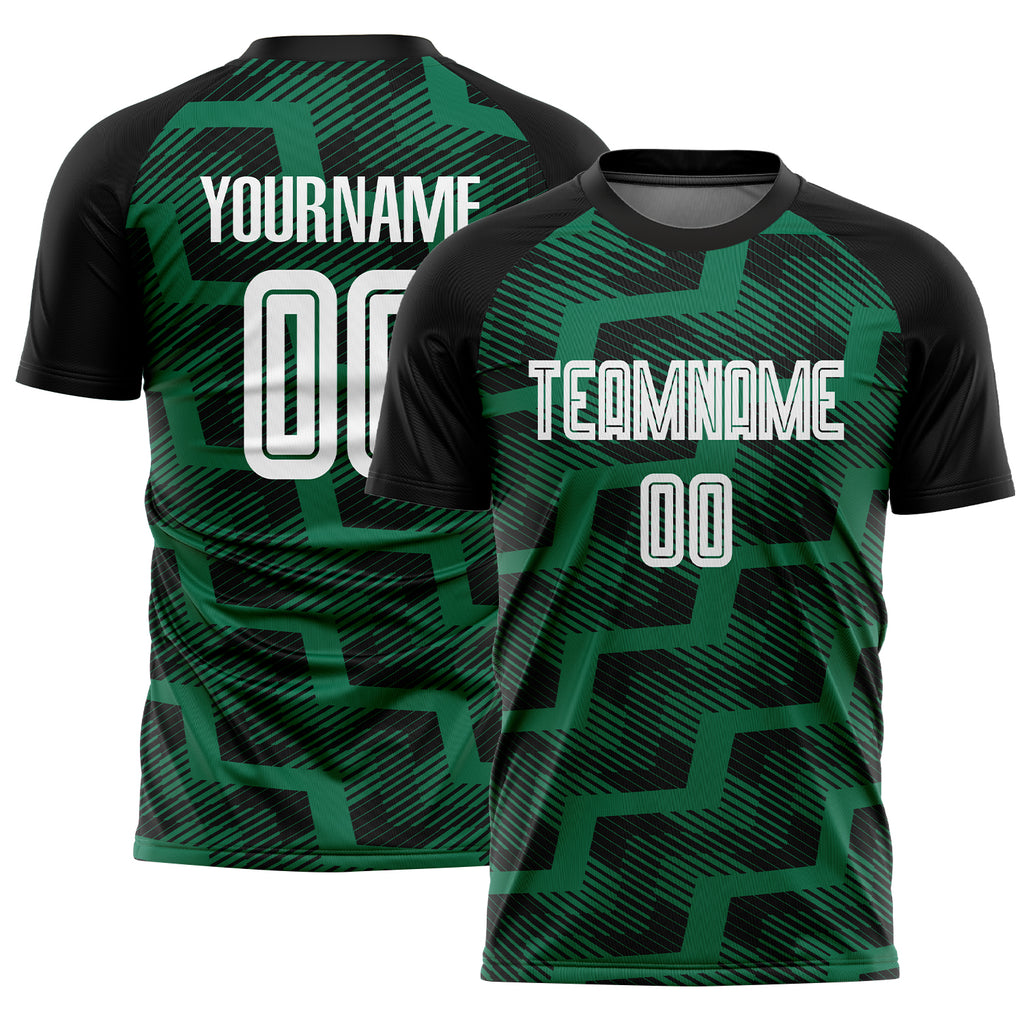 Custom Black White-Kelly Green Line Sublimation Soccer Uniform Jersey