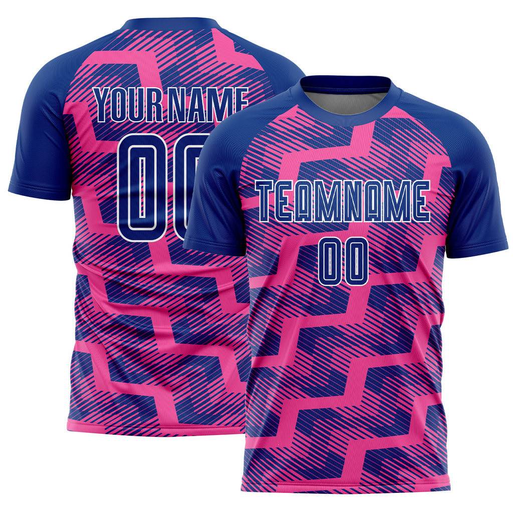 Custom Royal Pink-White Line Sublimation Soccer Uniform Jersey