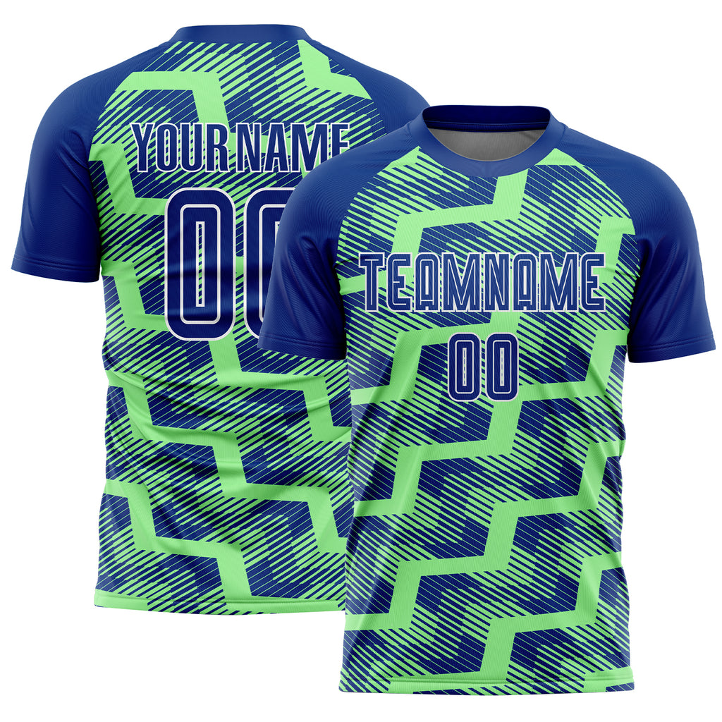 Custom Royal Pea Green-White Line Sublimation Soccer Uniform Jersey