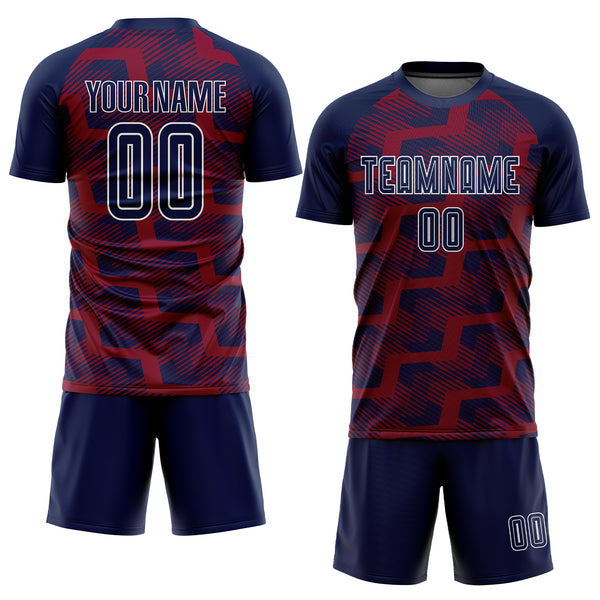 Custom Navy Crimson-White Line Sublimation Soccer Uniform Jersey