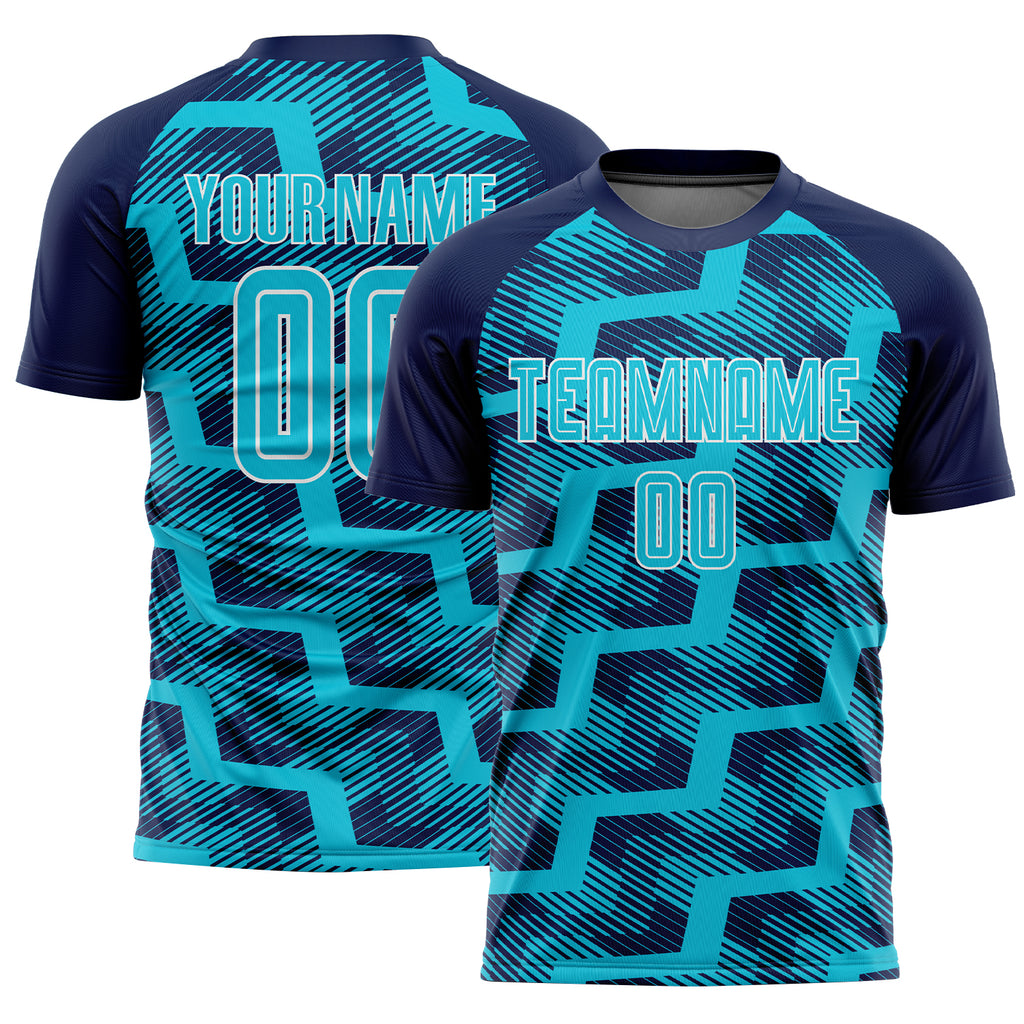 Custom Navy Lakes Blue-White Line Sublimation Soccer Uniform Jersey