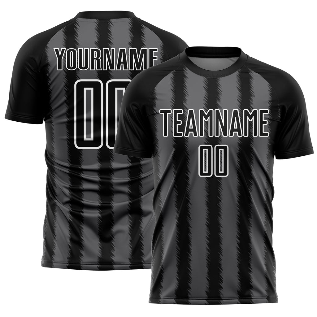 Custom Black Steel Gray-White Line Sublimation Soccer Uniform Jersey