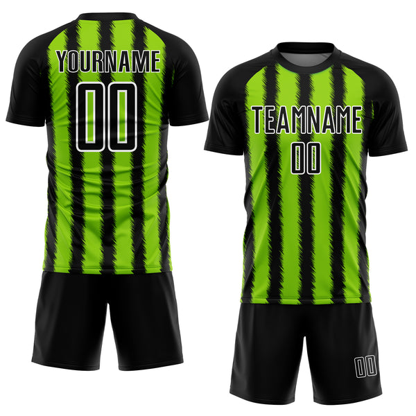 Custom Black Neon Green-White Line Sublimation Soccer Uniform Jersey