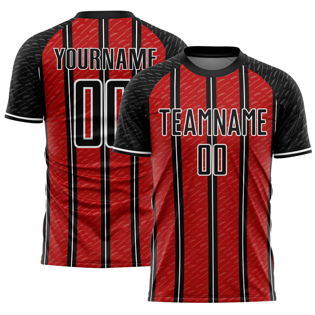 Custom Black Red-White Line Sublimation Soccer Uniform Jersey