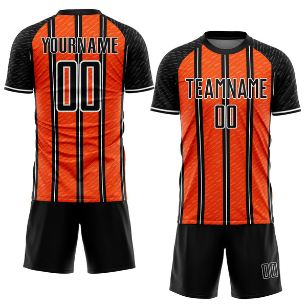 Custom Black Orange-White Line Sublimation Soccer Uniform Jersey