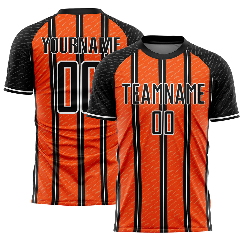 Custom Black Orange-White Line Sublimation Soccer Uniform Jersey