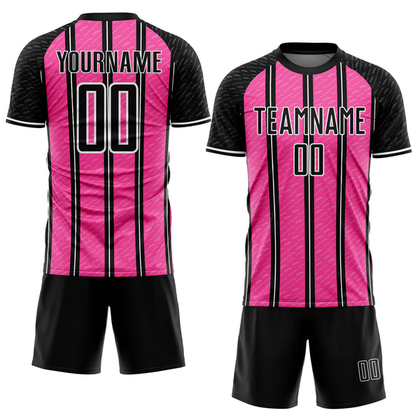 Custom Black Pink-White Line Sublimation Soccer Uniform Jersey