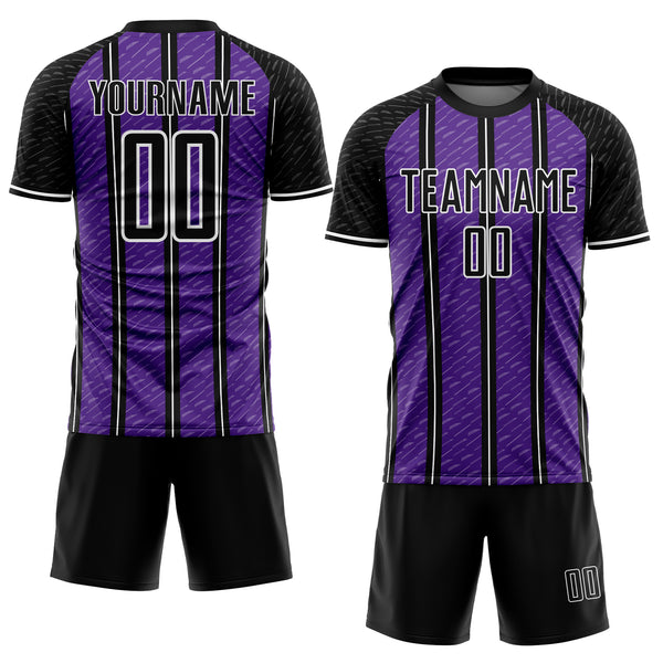 Custom Black Purple-White Line Sublimation Soccer Uniform Jersey