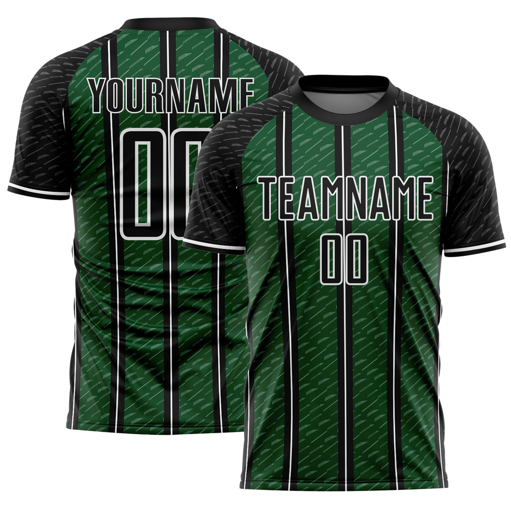 Custom Black Green-White Line Sublimation Soccer Uniform Jersey