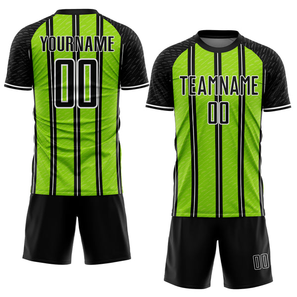 Custom Black Neon Green-White Line Sublimation Soccer Uniform Jersey