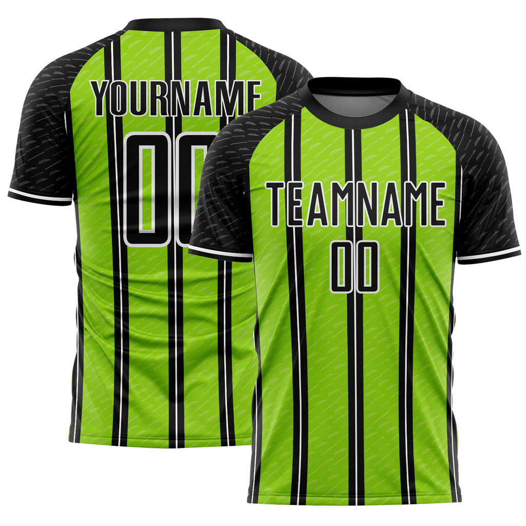 Custom Black Neon Green-White Line Sublimation Soccer Uniform Jersey