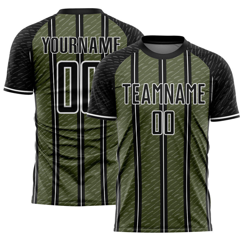 Custom Black Olive-White Line Sublimation Soccer Uniform Jersey