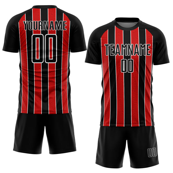 Custom Black Red-White Line Sublimation Soccer Uniform Jersey