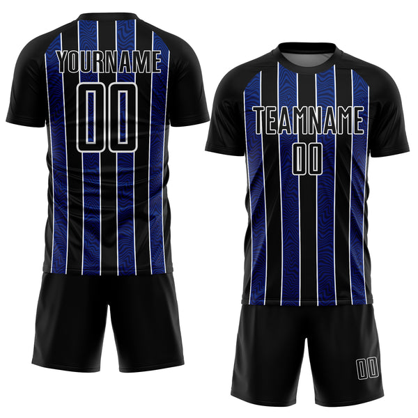 Custom Black Royal-White Line Sublimation Soccer Uniform Jersey