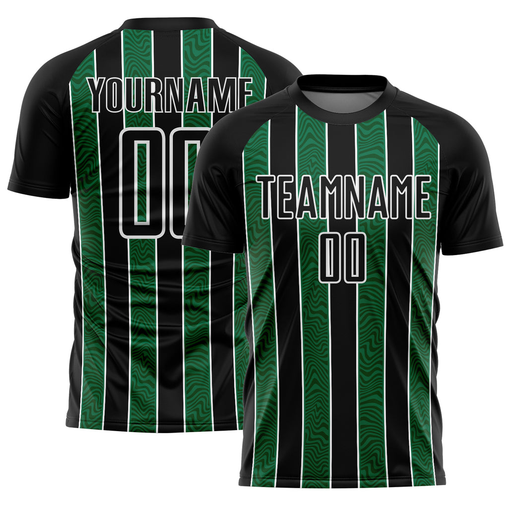 Custom Black Kelly Green-White Line Sublimation Soccer Uniform Jersey